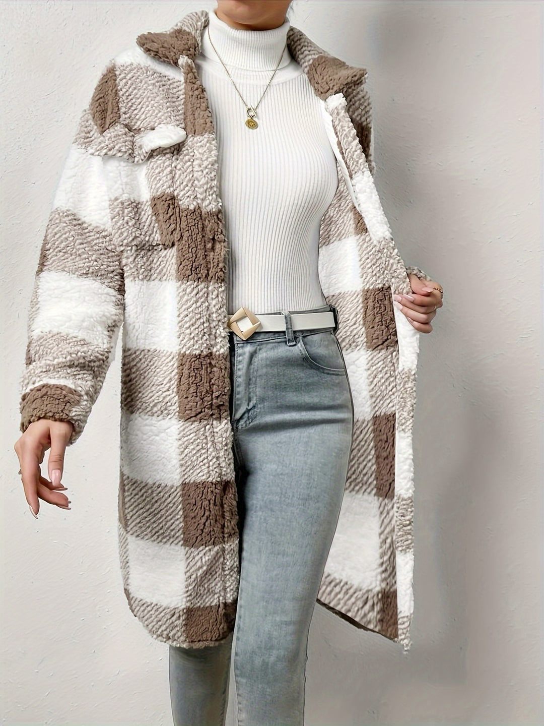 Nour - Cozy Plaid Button-Front Jacket