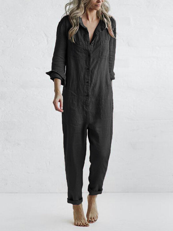 Hazel - Button-Down Lapel Jumpsuit