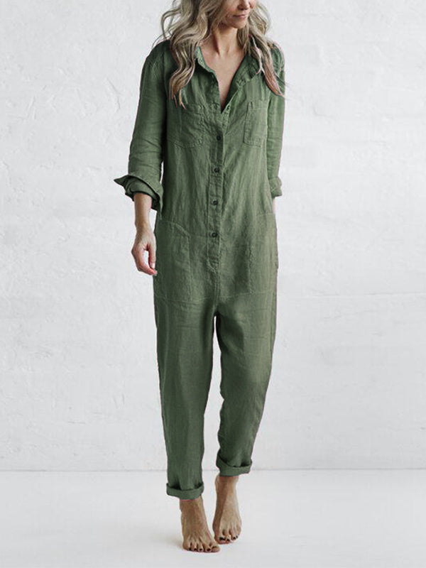 Hazel - Button-Down Lapel Jumpsuit