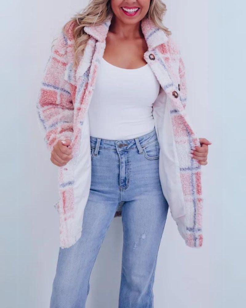 Elle - Polar Fleece Plaid Jacket