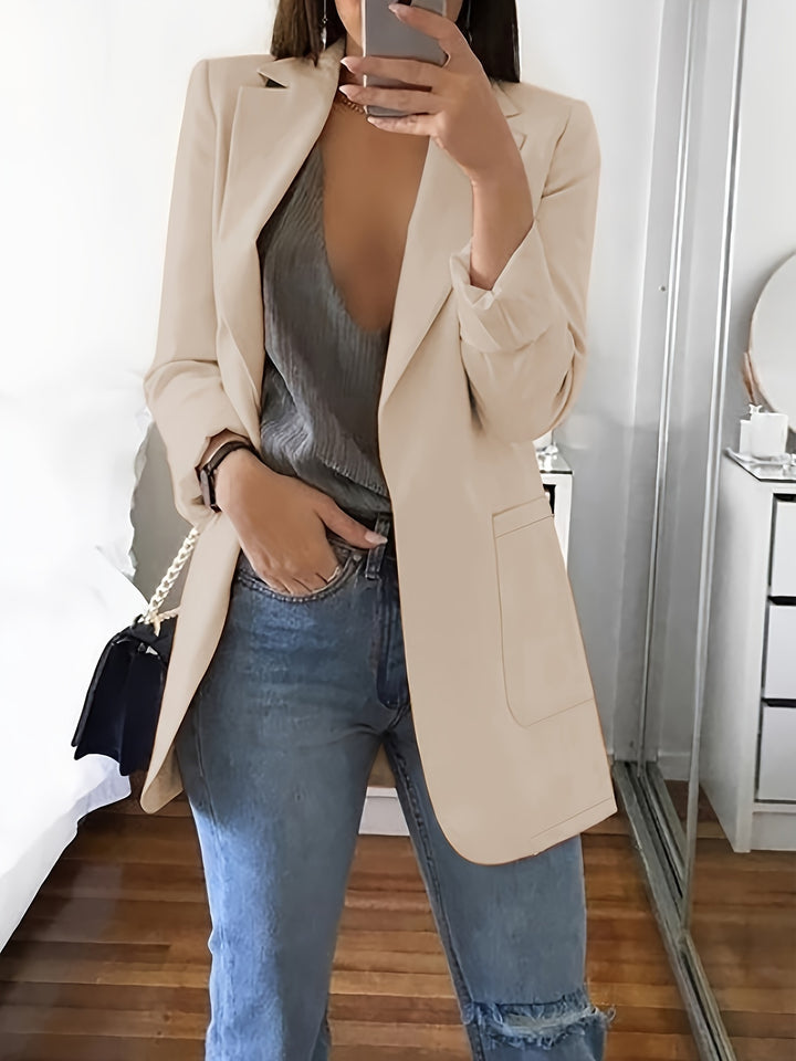 Estelle - Solid Color Open Front Pockets Blazer