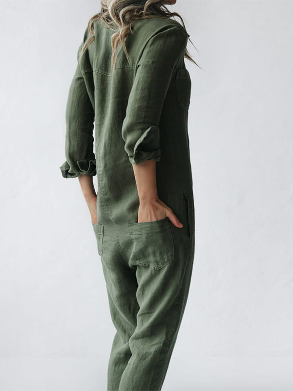 Hazel - Button-Down Lapel Jumpsuit