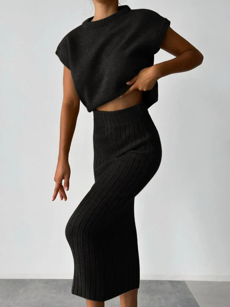 Kaya - Sleeveless Vest and Knitted Skirt