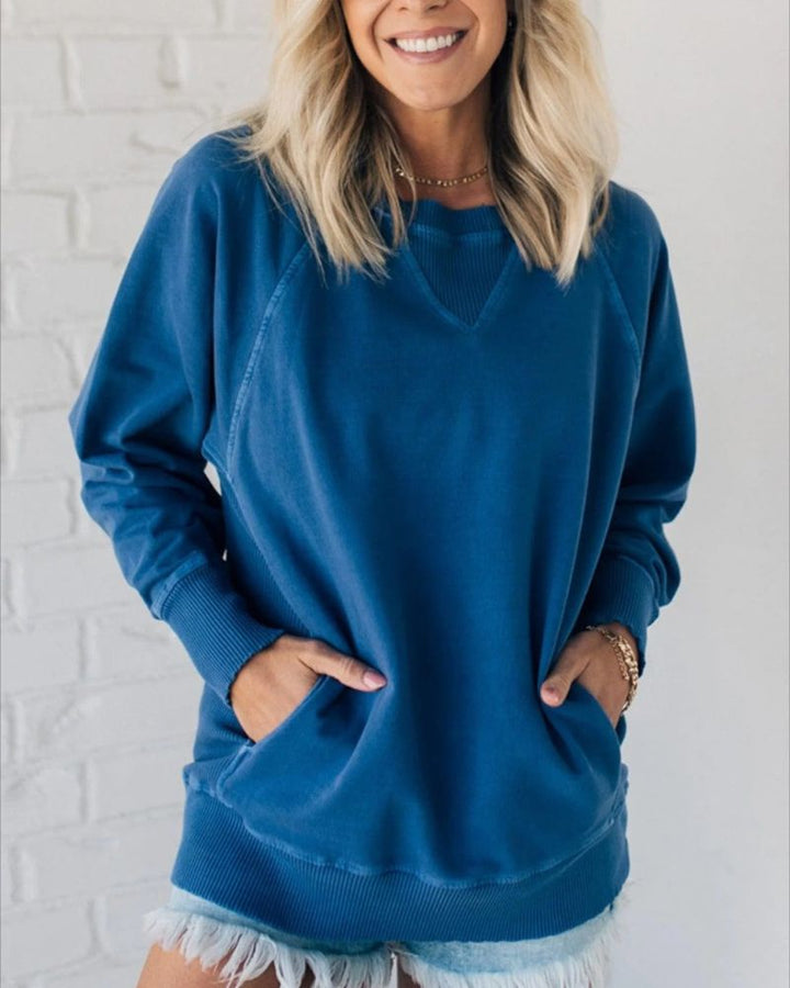 Veda - Ribbed Accent Pocketed Pullover