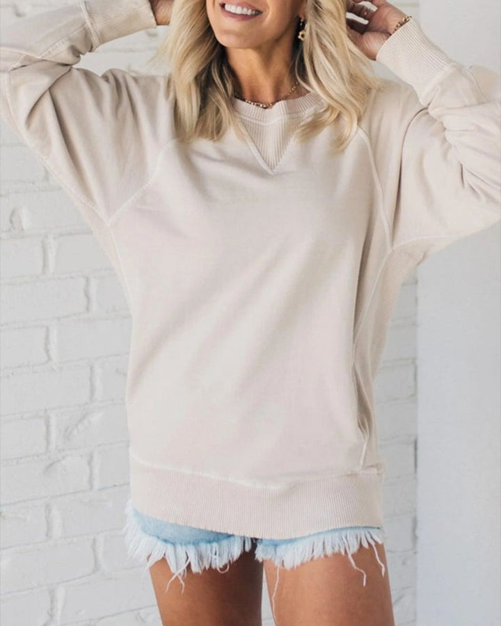 Veda - Ribbed Accent Pocketed Pullover