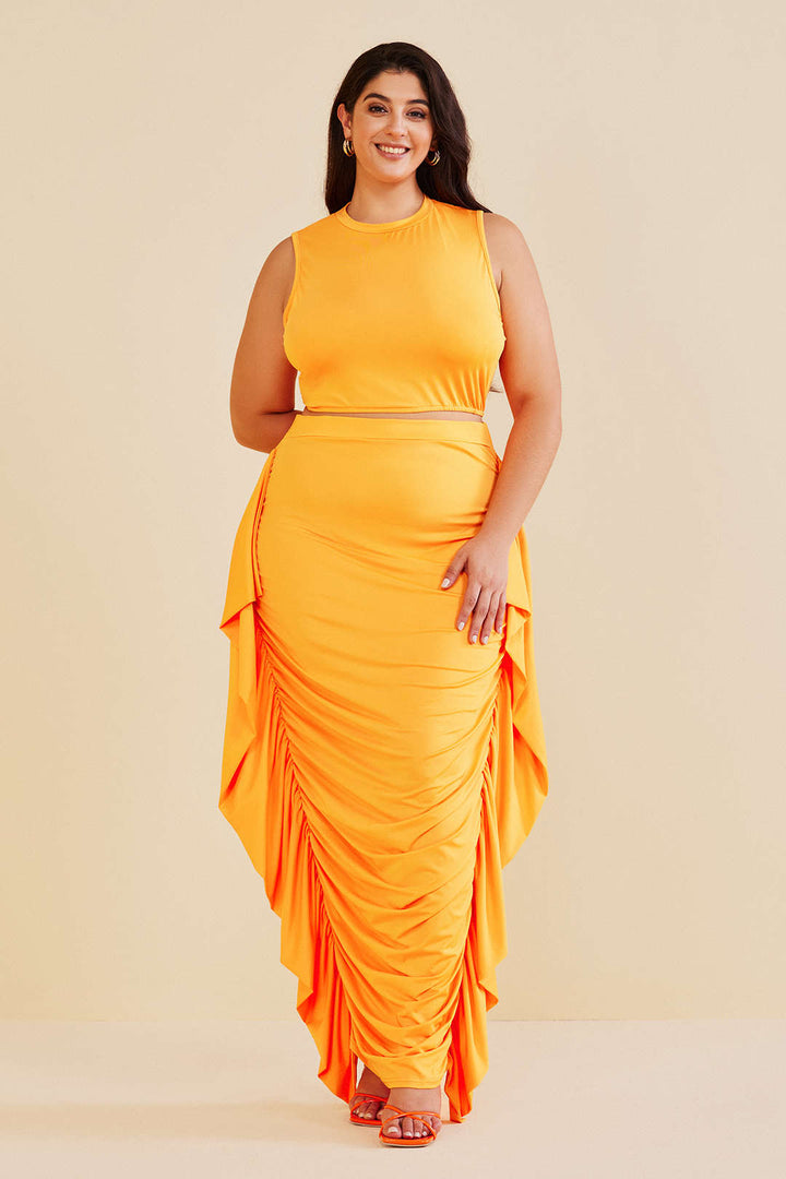 Khloe - Plus Size Sleeveless Ruched Skirt Set