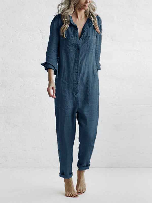 Hazel - Button-Down Lapel Jumpsuit