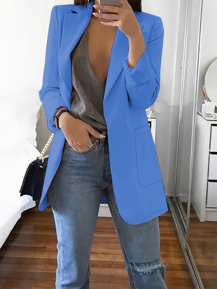 Estelle - Solid Color Open Front Pockets Blazer