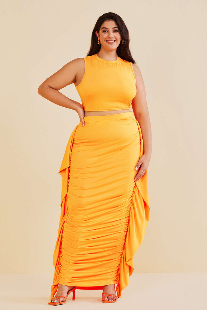 Khloe - Plus Size Sleeveless Ruched Skirt Set