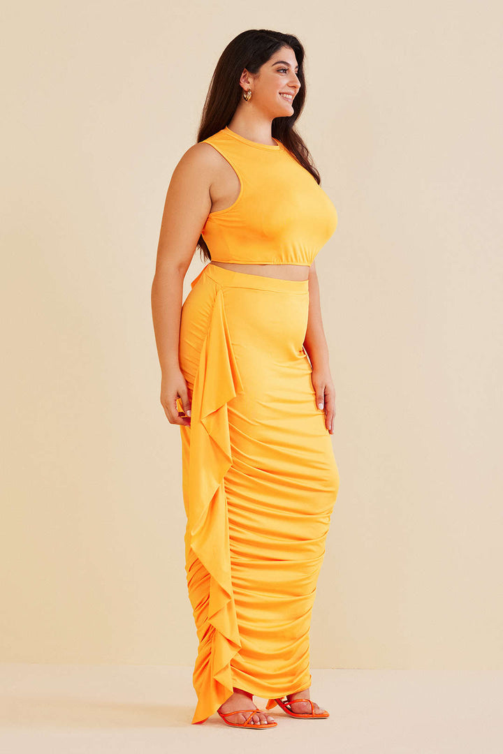 Khloe - Plus Size Sleeveless Ruched Skirt Set