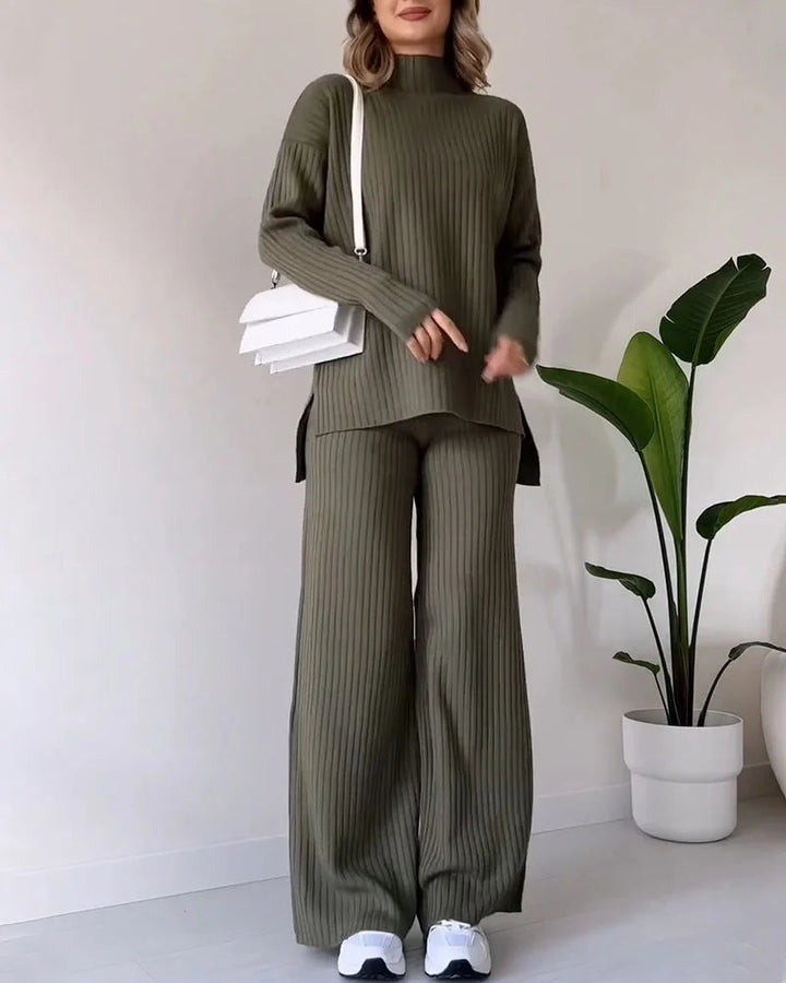 Zelia - Chic Slit Casual Two-Piece Set