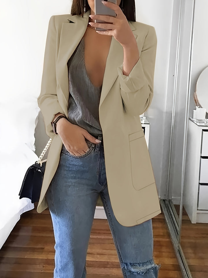 Estelle - Solid Color Open Front Pockets Blazer